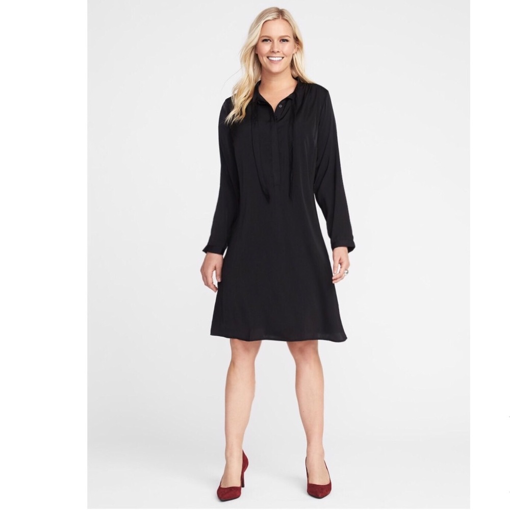 Black Tie Neck Shirt Dress